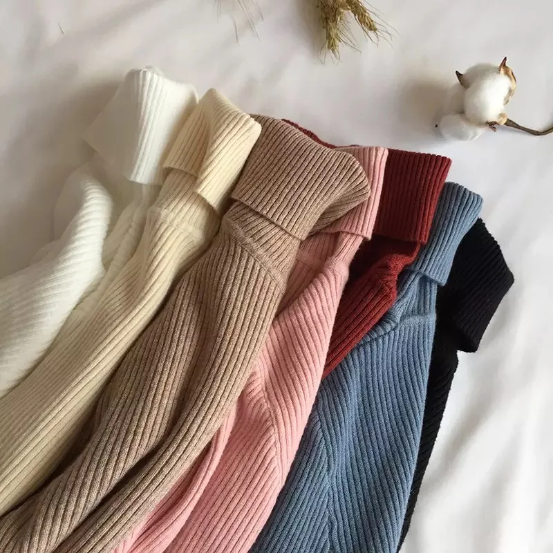 Lucyever Turtleneck Women Knitted Pullovers Sweater Fashion Autumn Winter Soft Jumper Korean Slim Long Sleeve Girls Basic Tops