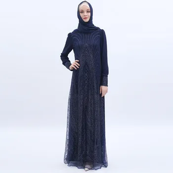 

High-end Mesh Muslim Long Dress Women Middle East Abaya Dresses Tribe Style Long Sleeve Big Swing Kimono Robe Islamic Clothing