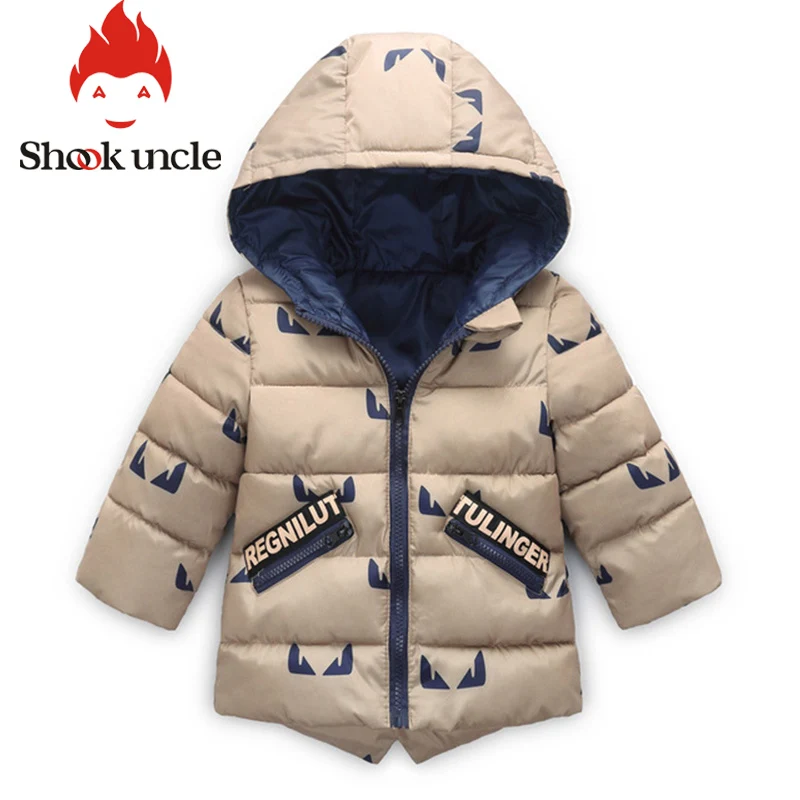 Детская куртка с рисунком «глаза монстра» зимняя модная плотная теплая хлопковая верхняя одежда с капюшоном для мальчиков Корейская одежда для девочек от 2 до 7 лет, пальто, куртка - Цвет: Бежевый