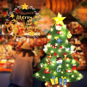 

DIY Felt Christmas Tree Set & Led String Lights Wall Hanging Detachable Ornaments 26pcs Xmas Children Christmas Home Gifts