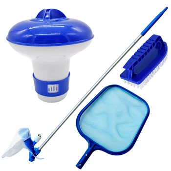 

5pcs Portable Pool Cleaning Kit Swimming Pool Accessories Water Vacuum Cleaner with Suction Head Skimmer Net Drug Dispenser