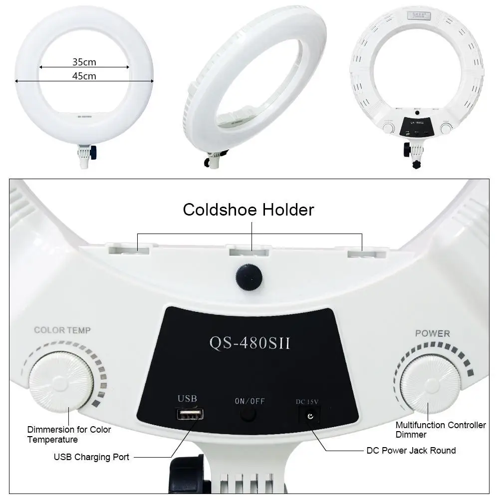 Yidoblo QS-480SII кольцевая лампа для фотосъемки 1" 480 шт. светодиодный кольцевой светильник Теплый и холодный цвет Регулируемая кольцевая лампа+ сумка+ штатив