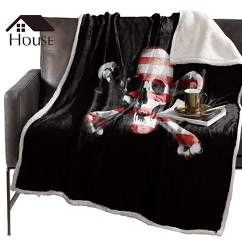 

BIGHOUSES Throw Blanket American Flag Skull Fleece Blankets Personalized Blankets Bedclothes