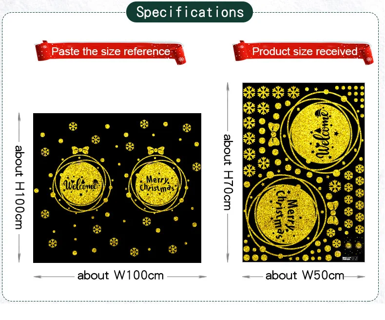Золотая светящаяся Светоотражающая Рождественская Наклейка на стену рождественские украшения для дома, оконные стеклянные аксессуары 23 вида стеклянных наклеек