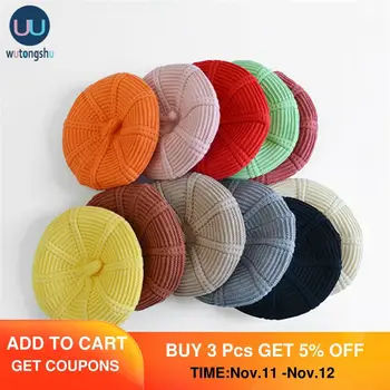 

Baby Beret Warm Winter Beanie Hat at for Girls Candy Color Elastic Infant Baby Beret Hat Kids Caps for Girls 1-8 Years 1 PC