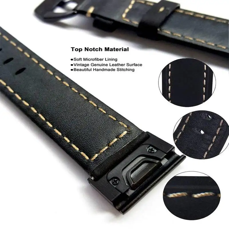 22mm Genuine Leather Quick Fit Replacement Watch Band Strap with for Garmin Fenix 5/ 5 Plus/Forerunner 935/Approach S60/Quatix 5