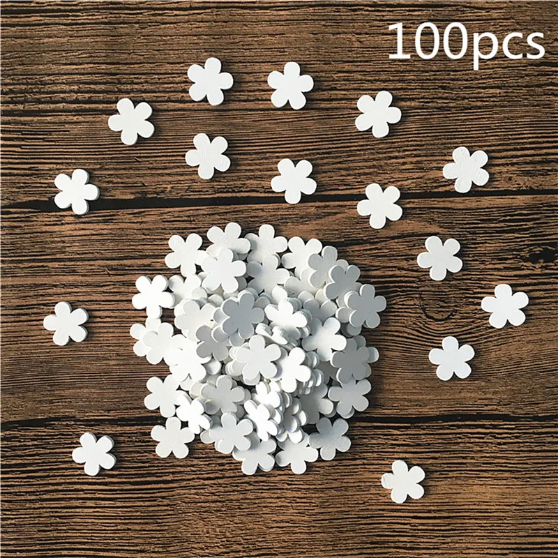 

100Pcs/Set White Five Petal Flower Mini DIY Small Flower Decoration Props For Party Wedding Sweet Decoration Wooden Tools