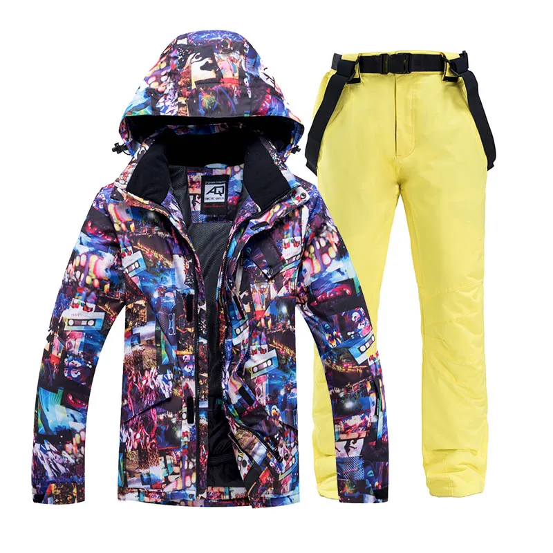Зимний лыжный костюм для мужчин, водонепроницаемая ветровка, зимний комплект, куртка для сноуборда, штаны, костюм, высокое качество, лыжная одежда, акция, размеры S, M, L, XL - Цвет: Yellow set