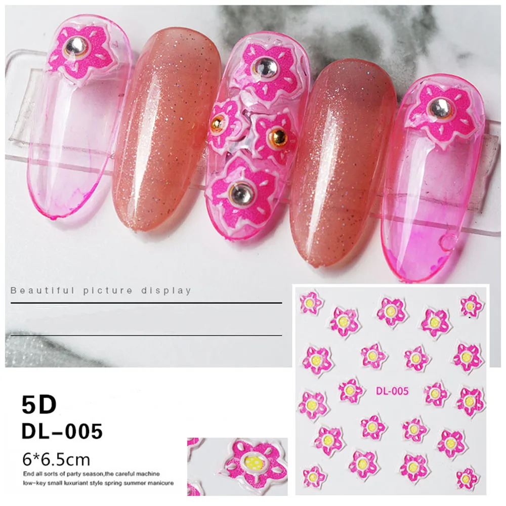 1 шт 5D акриловые Выгравированные натуральные Цветочные наклейки на ногти бабочки Водные Наклейки для ногтей модные эмпаистические Слайдеры для ногтей DIY Дизайн ногтей Декор - Цвет: 5