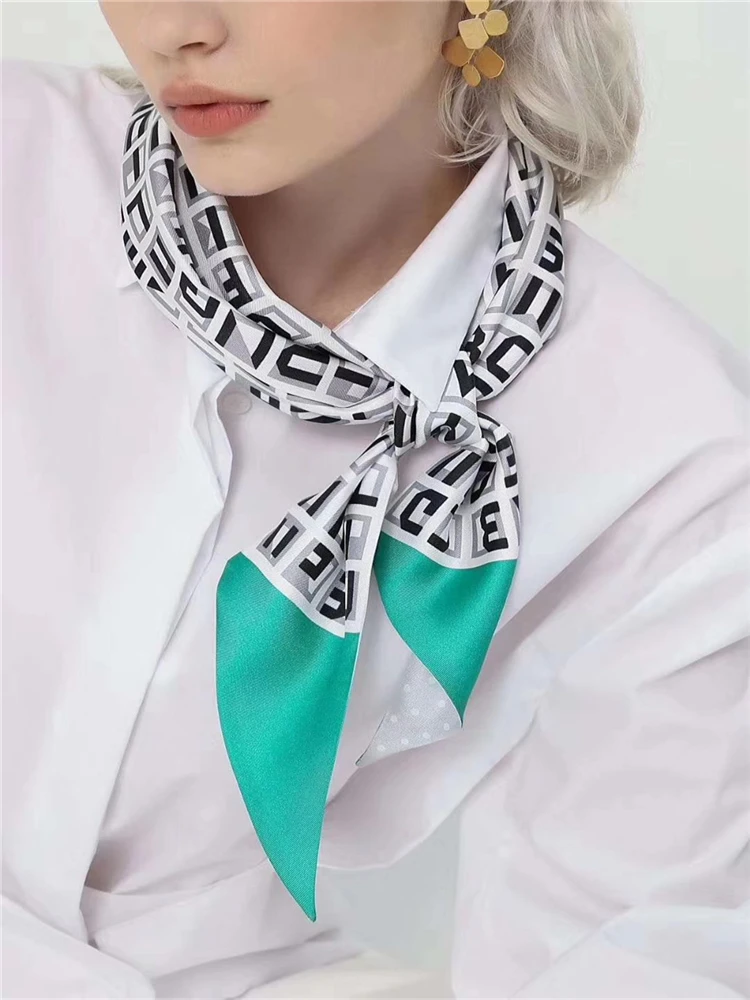 

Women's small silk scarf 2020 luxury new printed long neck scarf scarf handbag ribbon small long narrow scarf woman