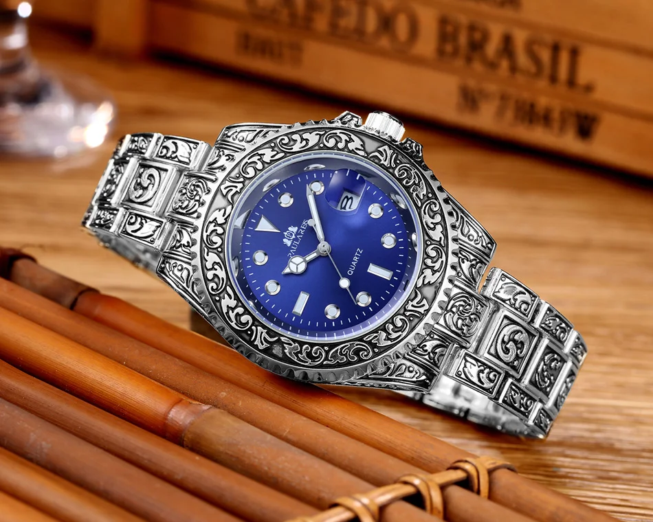 Quarzo classico da uomo, antico, vintage, luminoso, in oro rosa, oro giallo, argento, 2 toni, rosso verde, blu sfumato_voghion.com
