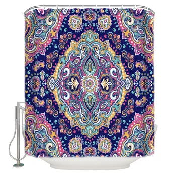 

Indian Style Shape Flower Shower Curtain Bathroom Decor Fabric Shower Curtain Farmhouse Decor