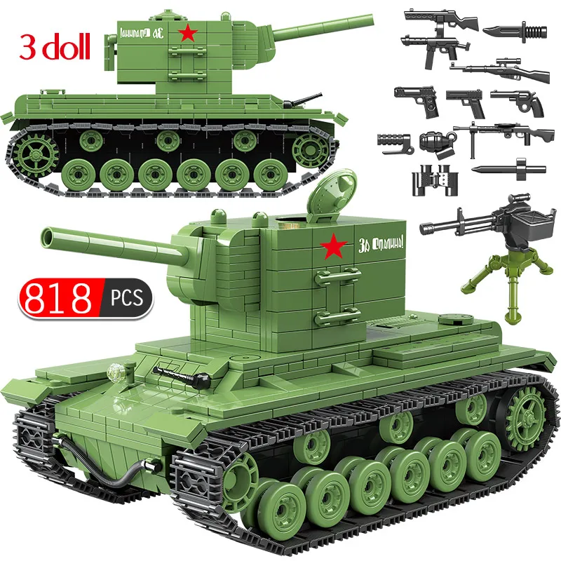 

Military Soviet Russia KV 2 Heavy Panzer Tank Building Blocks Compatible Legoed Technic War Soldier Weapon Bricks Toys for Boys