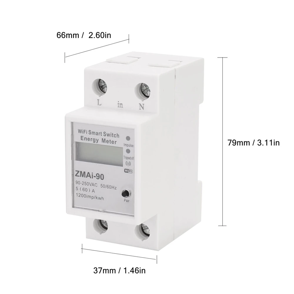 Smart Switch 60a Wifi Medidor de Energia Kwh Monofásico Trilho Din Tuya App Monitor e Registro de Consumo de Energia Wattímetro Proteção contra Sobrecarga Suporta Alexa Google Home - Image 4