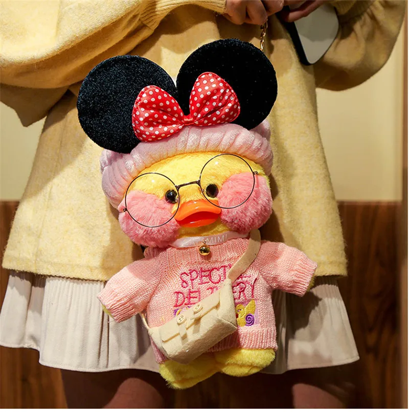 Kawaii LaLafanfan Plush Toy Cute Animal Yellow Duck Soft Fluffy Shoulder Bag Christmas Birthday Gift Girl Children Chain Bag Dec - Цвет: white
