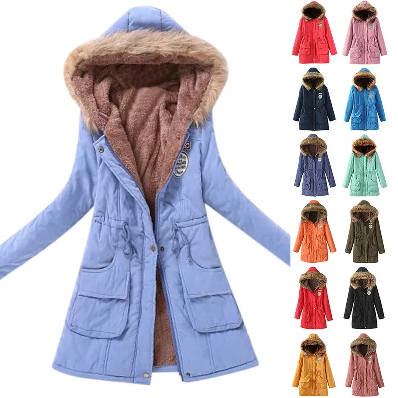 MoneRffi Женская парка повседневная верхняя одежда осень зима пальто с капюшоном зимняя куртка женские меховые пальто женские куртки 16 цветов