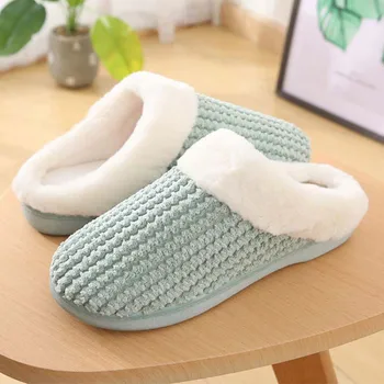 

Women's House Slippers Fluffy House Winter Slip-On Anti-Skid Sole Soft Casual Shoes Snow Indoors Bedroom Slippers zapatos @A09