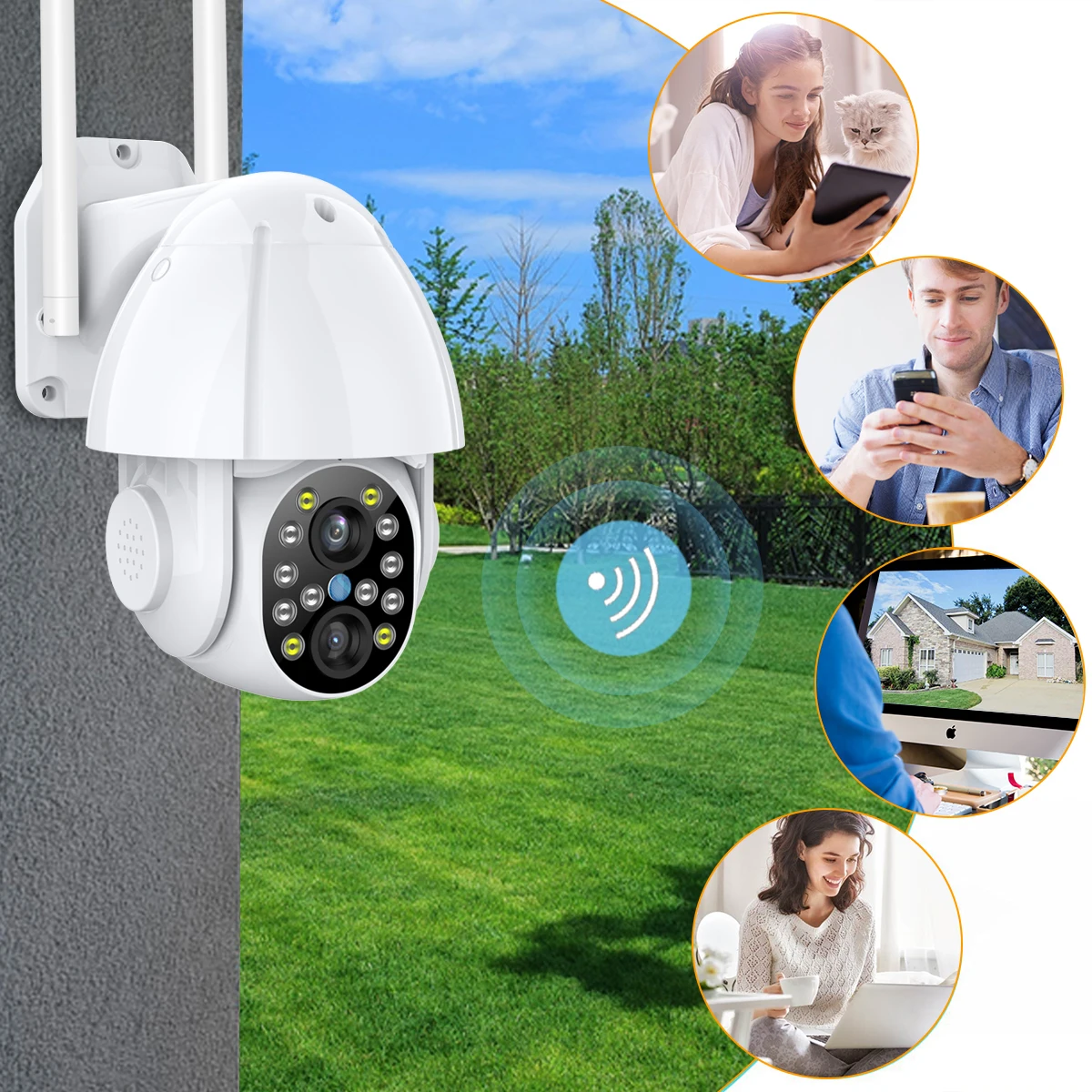 Wireless PTZ 50X Digital Zoom 5MP Security Camera Outdoor, 165FT Viewing  Distance Dual Lens 360° PTZ Camera Home Surveillance Cam, Auto Tracking