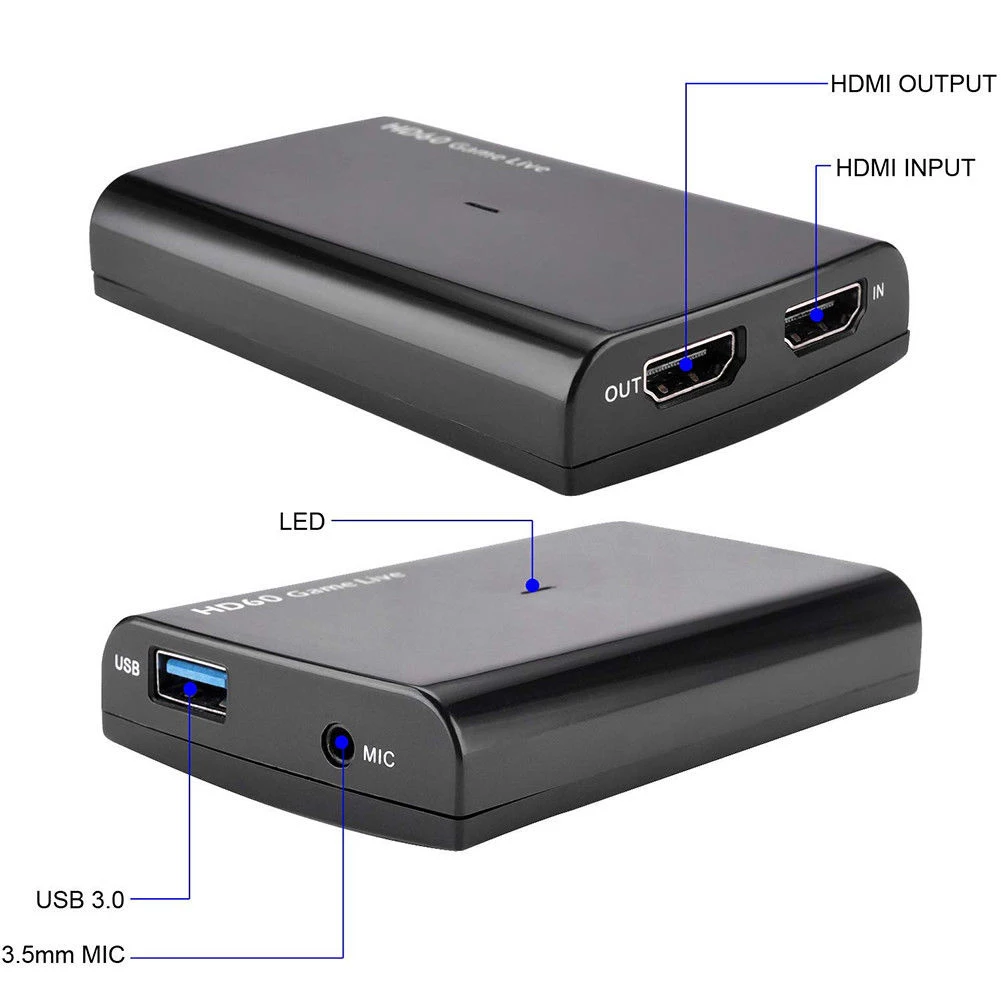 

Powerful Video Capture Card With Mic Input Game Record 60fps HDMI USB3.0 High Speed Portable Broadcast For Windows For Mac