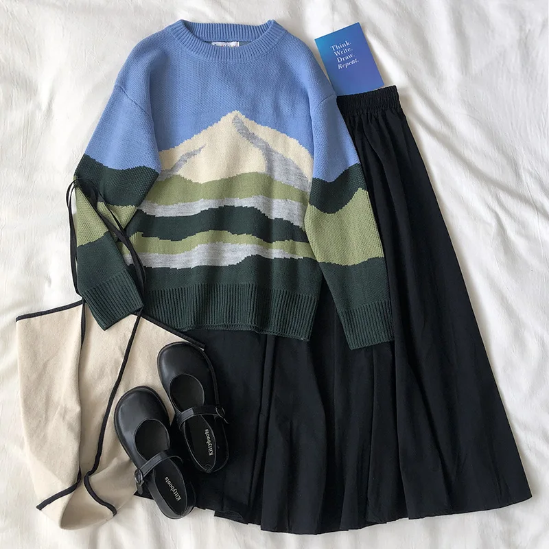 

korean style Knitted Sweaters Women Loose fuji thick Long Sleeve warm Sweater Female Jumpers (F1363