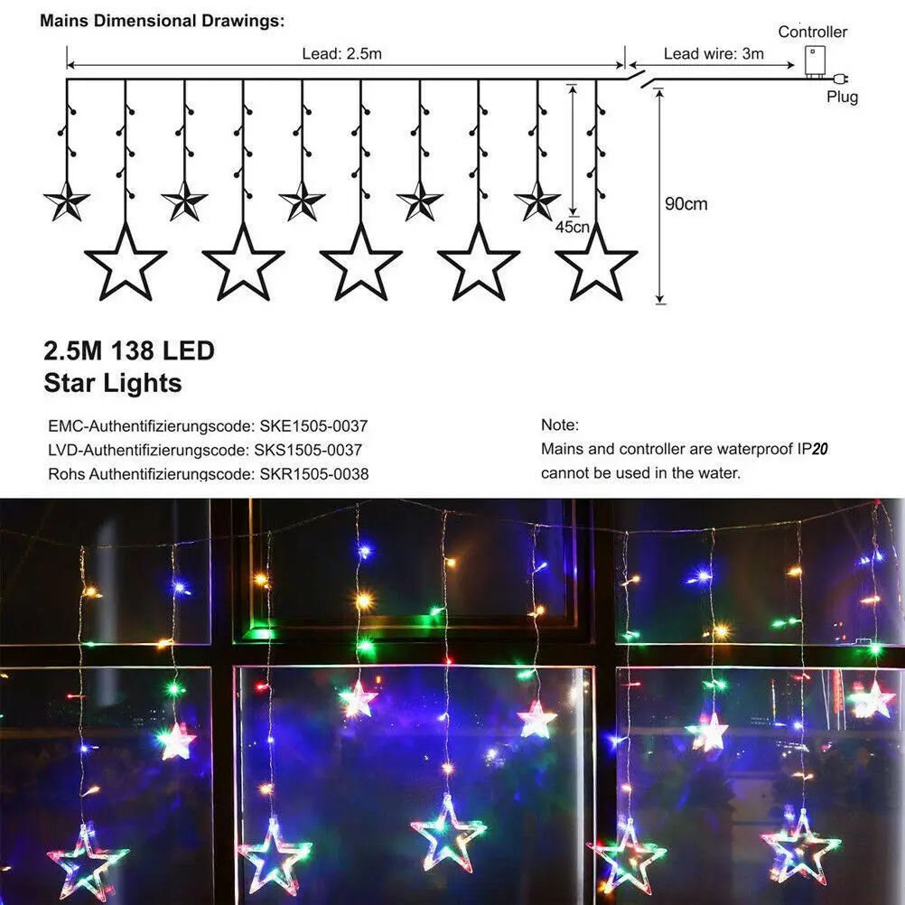 138 светодиодный светильник с мерцающими звездами для занавесок, сказочных огней, рождественской вечеринки, свадьбы, Счастливого Нового года, гирлянда, занавески, гирлянды, лампы