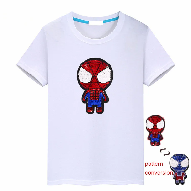 

Summer Kids Boys T-Shirts Cotton Kids Spiderman T-Shirt With Sequin Reversible Boys T Shirt Flash Tees Children Clothes 4T-13T