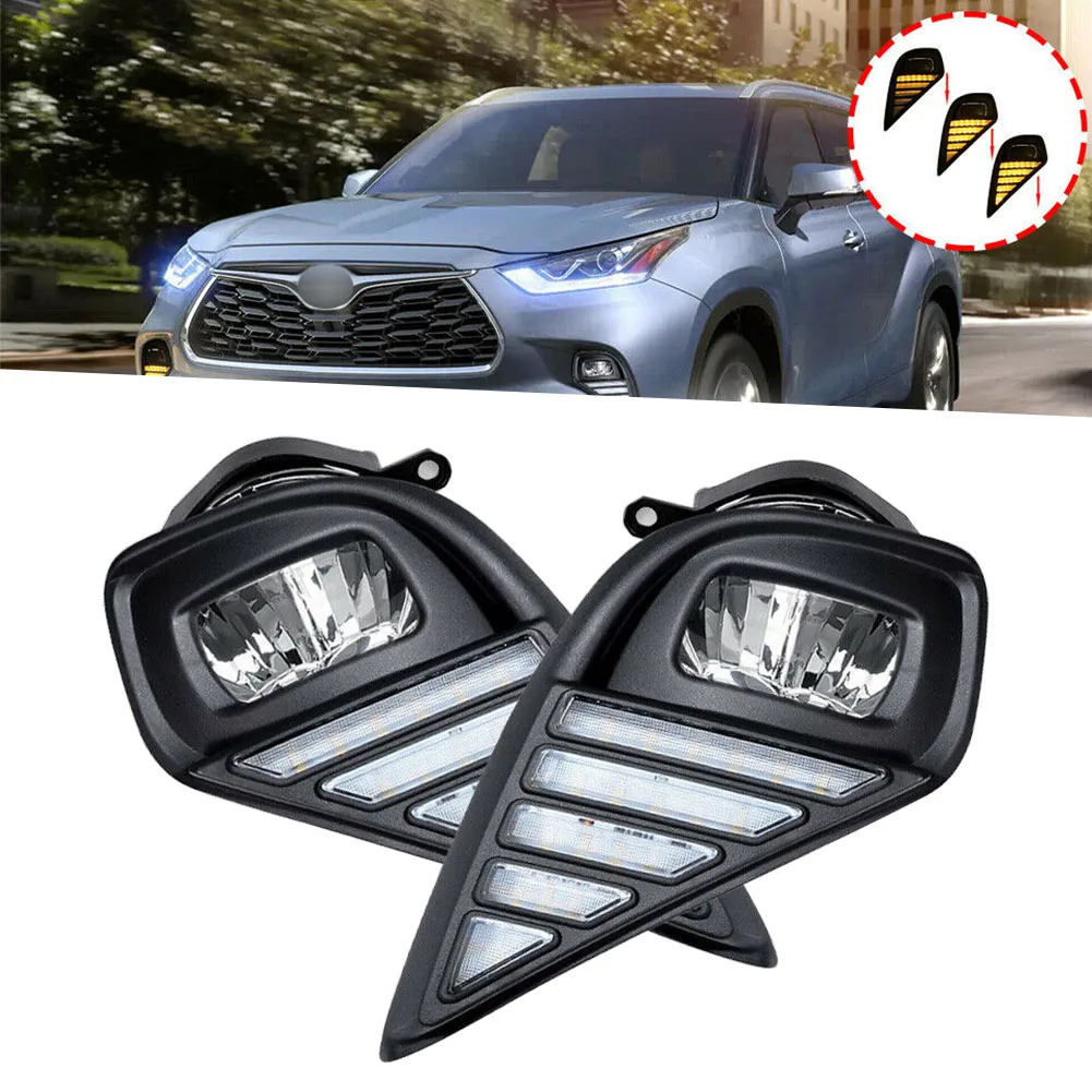 

1Pair For 2020 2021 Toyota Highlander Car LED Daytime Running Light DRL Fog Lamp with Dynamic Turn Signal Lights