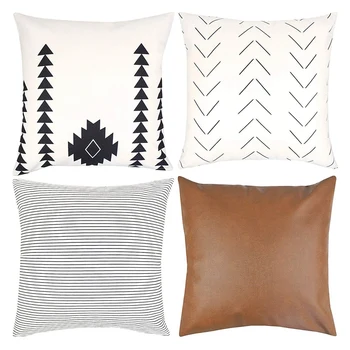 

Decorative Throw Pillow Covers Only For Couch, Sofa, Or Bed Set Of 4 18X18 Inch Modern Design Short Plush Stripes Geometric Faux