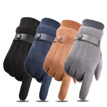

One Pair Of Solid Color Outdoor Warm Riding Windproof Men's Thick All-finger Gloves Warm Suede Velvet Gloves Ski Accessories Hot