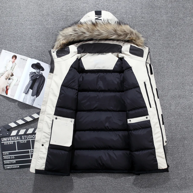 mens puffer jacket -40 Degrees White Duck Down Jacket Men Thick Winter NEW Big Real Fur Collar Warm Parka Waterproof Windproof Top Quality white puffer coat