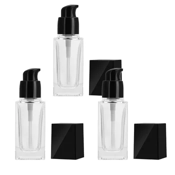 

3Pcs 30ml Glass Liquid Foundation Bottle Square Empty Bottle Travel Subpackaging Bottle Black