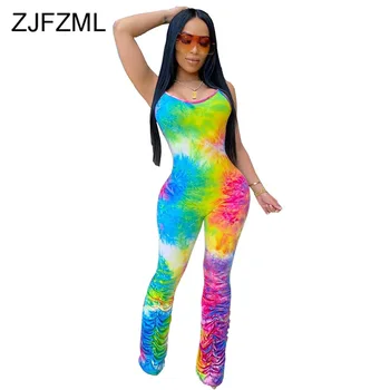 

Rainbow Tie Dye Sexy One Piece Overalls for Women Spaghetti Strap Ruched Elegant Ladies Jumpsuit Summer Backless Skinny Playsuit