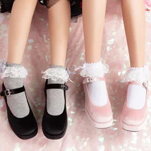 Новинка, Японские Женские носки, двойные кружевные милые кружевные носки с бантом, Лолита, Лолита, Хлопковые женские носки для девочек