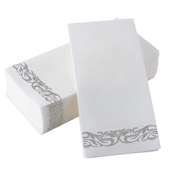 

Linen Like Napkin with Silver Floral Wine Pattern for Decorative Napkins Suitable for Kitchen, Bathroom, Wedding or Event