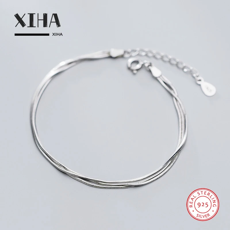 

Three Multi Layered Snake Chain Bracelets for Charms Genuine 925 Sterling Silver Boho Jewelry Bracelets for Girls Ladies Women