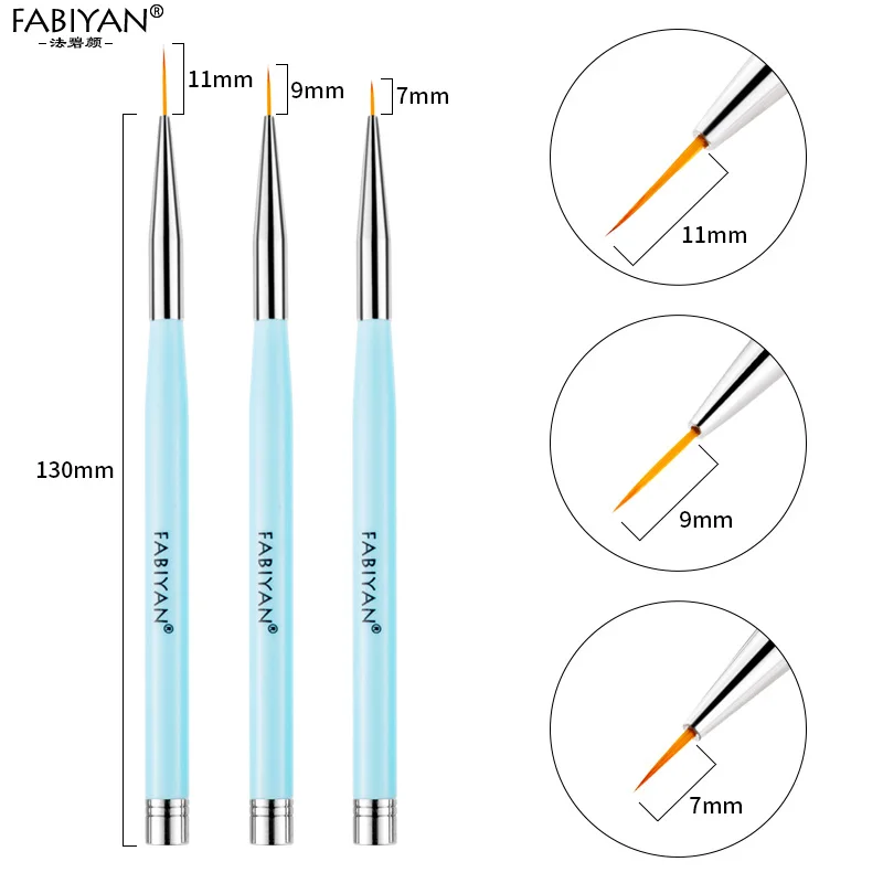 Sky Blue Acrylic 7/9/11 мм Русалка градиент ручка Нейл-арт кисть-белые полоски с рыбками и цветочком для рисования Рисование маникюрный акриловые насадки для инструментов дизайн - Цвет: Sky Blue Acrylic