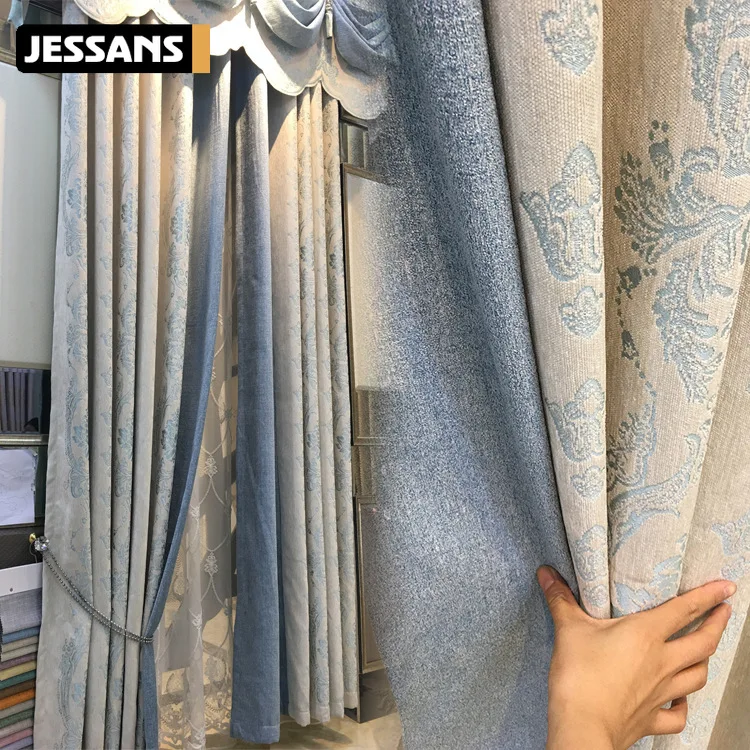 New European Chenille Jacquard Fabric Modern Curtains for Living Dining Room Bedroom Luxury Blackout Curtains