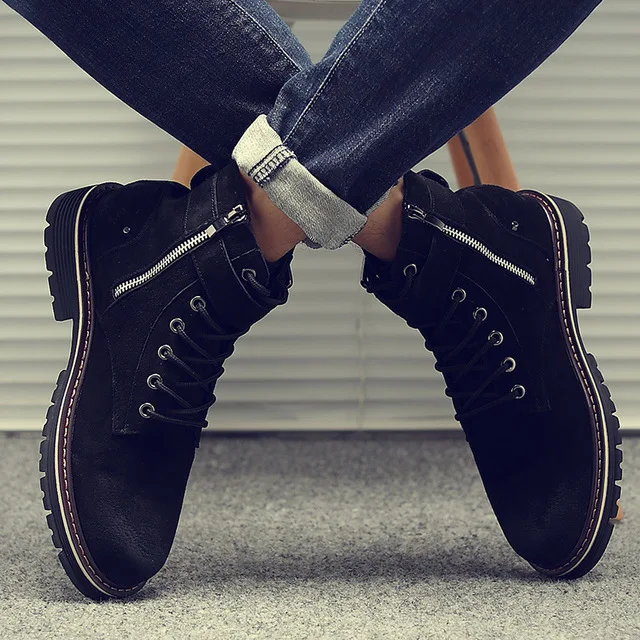 Ботильоны мужская обувь г. Обувь из натуральной кожи на шнуровке мужские ботинки классические ботинки с круглым носком на квадратном каблуке без застежки мужская обувь - Цвет: Black 3320