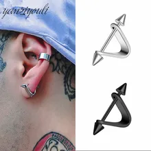 Мода готический пирсинг золото серебристый/черный треугольная ручка из нержавеющей стали, резьба шип конус серьги-гвоздики панк крутой для мужчин и женщин