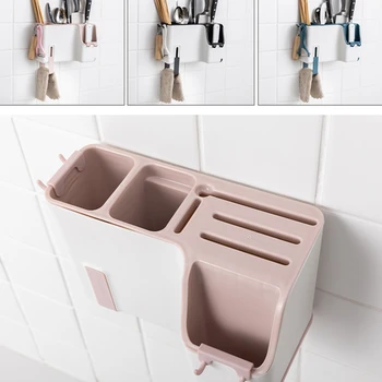 

Kitchen Wall-Mounted Storage Box Punch-Free Cutlery Holder Chopsticks Tube Home Drain Rack Spoons Forks Holder