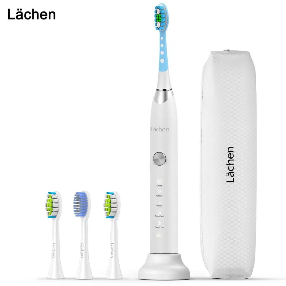 

Lachen T7B Sonic Whitening Electric Toothbrush Sonic toothbrush with 4 brush heads and timer 5 modes USB charging