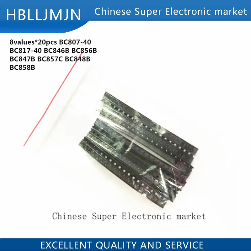 BC807-40 BC817-40 BC846B BC856B BC847B BC857C BC848B BC858B BC807 BC817 BC847 BC857SOT-23 SMDTransistor kit 8values*20pcs = 160pcs bjt transistor transistors kit mosfet transistor triac transistor