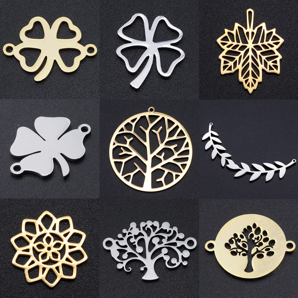 Lucky Clover Connectors Charm Jewelry-Pendant Diy Charms Maple-Leaf Tree-Of-Life Wholesale