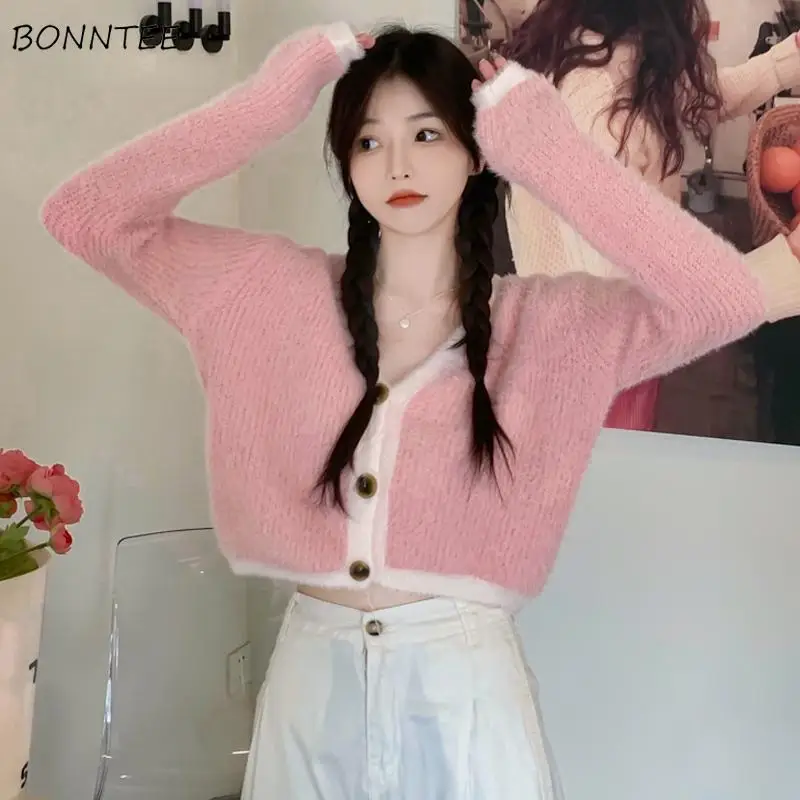 

Long Sleeve Cardigans Women Panelled Cropped Leisure Knitting Students V-neck All-match Fashion Female Ins Comfortable Sweater