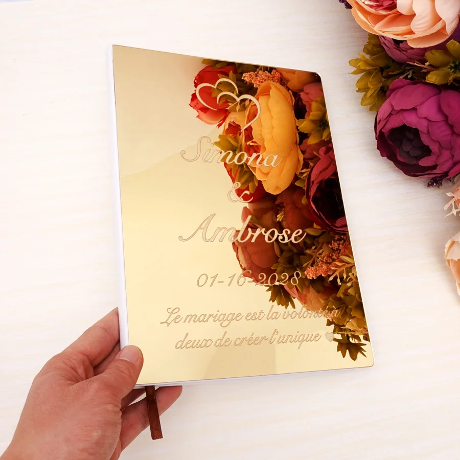 26x19cm Love Heart Wedding Signature Guest Book Personalized Mirror Front Cover Bride Groom Party Decor Favors Gift
