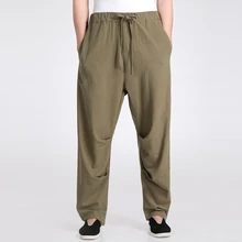 

Army Green Chinese Men's Tai Chi Trousers Cotton Linen Kung Fu Pants Male Tai Chi Loose Pant Size S M L XL XXL XXXL 2601