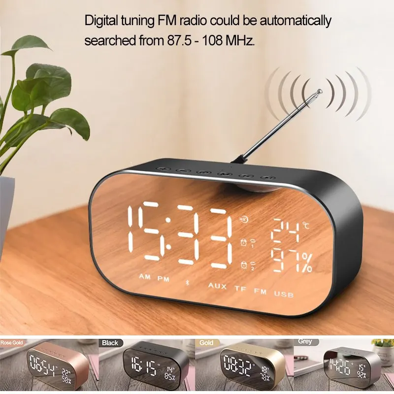 

Wireless Bluetooth Speaker Subwoofer Stereo Loudspeaker Support FM AUX TF Card with LED Display Digital Alarm Clock function