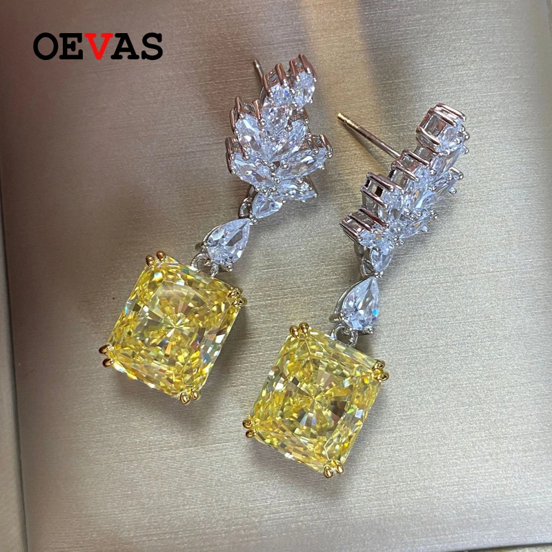 

OEVAS 100% 925 Sterling Silver Sparkling Topaz Drop Earrings For Women Luxury High Carbon Diamond Wedding Party Fine Jewelry