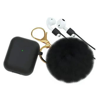 

Soft Cute Silicone Cover for Apple Airpods 2 & 1 Cases with Pom Pom Fur Ball Keychain For airpods 2 With Ear Hook