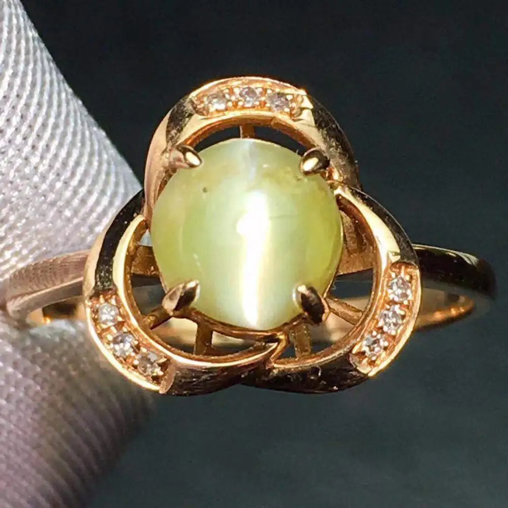 

Chrysoberyl Rings Fine Jewelry Real 18K Gold 100% Natural Chrysoberyl Cat's Eye 1.7ct Female Wedding Rings for women Fine Ring
